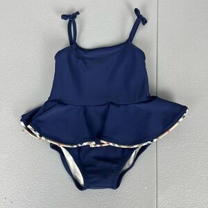 Burberry Baby One Piece Navy Peplum Swim Suit. Size 6 Months.